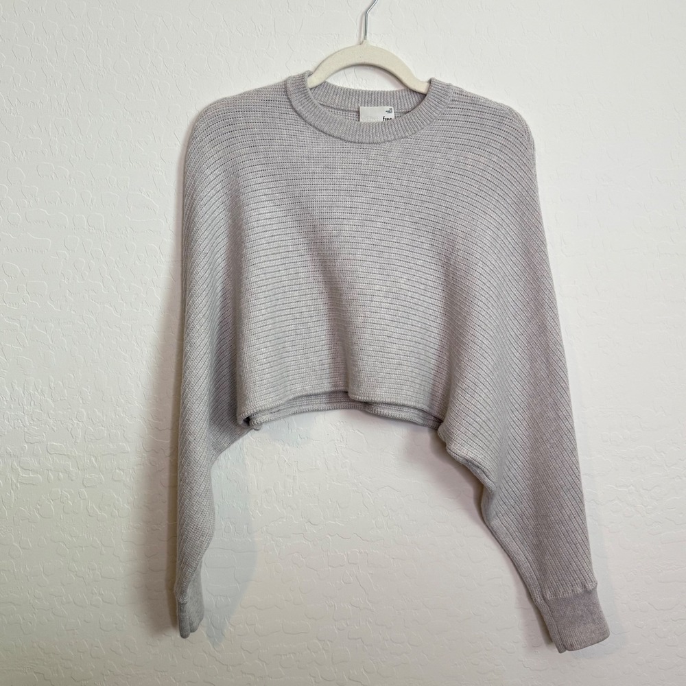 Wilfred Free Womens Knit Cropped Sweater XS Gray Good Textured Boxy Relaxed Fit